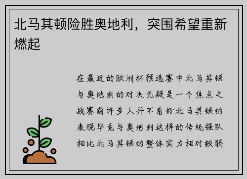 北马其顿险胜奥地利，突围希望重新燃起